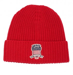 Chapeaux Avirex Icon Beanie Homme Rouge | DEXMR-8201