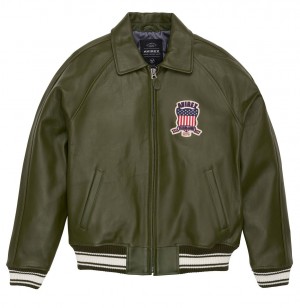 Leather Avirex Icon Jacket Homme Vert Olive | XSOLZ-1427