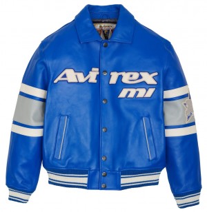Leather Avirex Limited Edition City Series Detroit Jacket Homme Bleu | IWEHB-3608